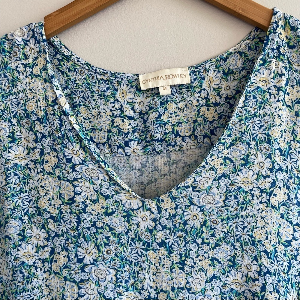 Cynthia Rowley Ruffle Hem Blue Floral Tank Top Size Medium - Picture 5 of 10